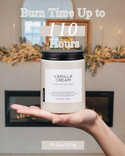 M&SENSE Vanilla Soy Candles, Large 2 Wick Jar Candle 19.4oz, 110 Hours Burning Time, 100% Natural