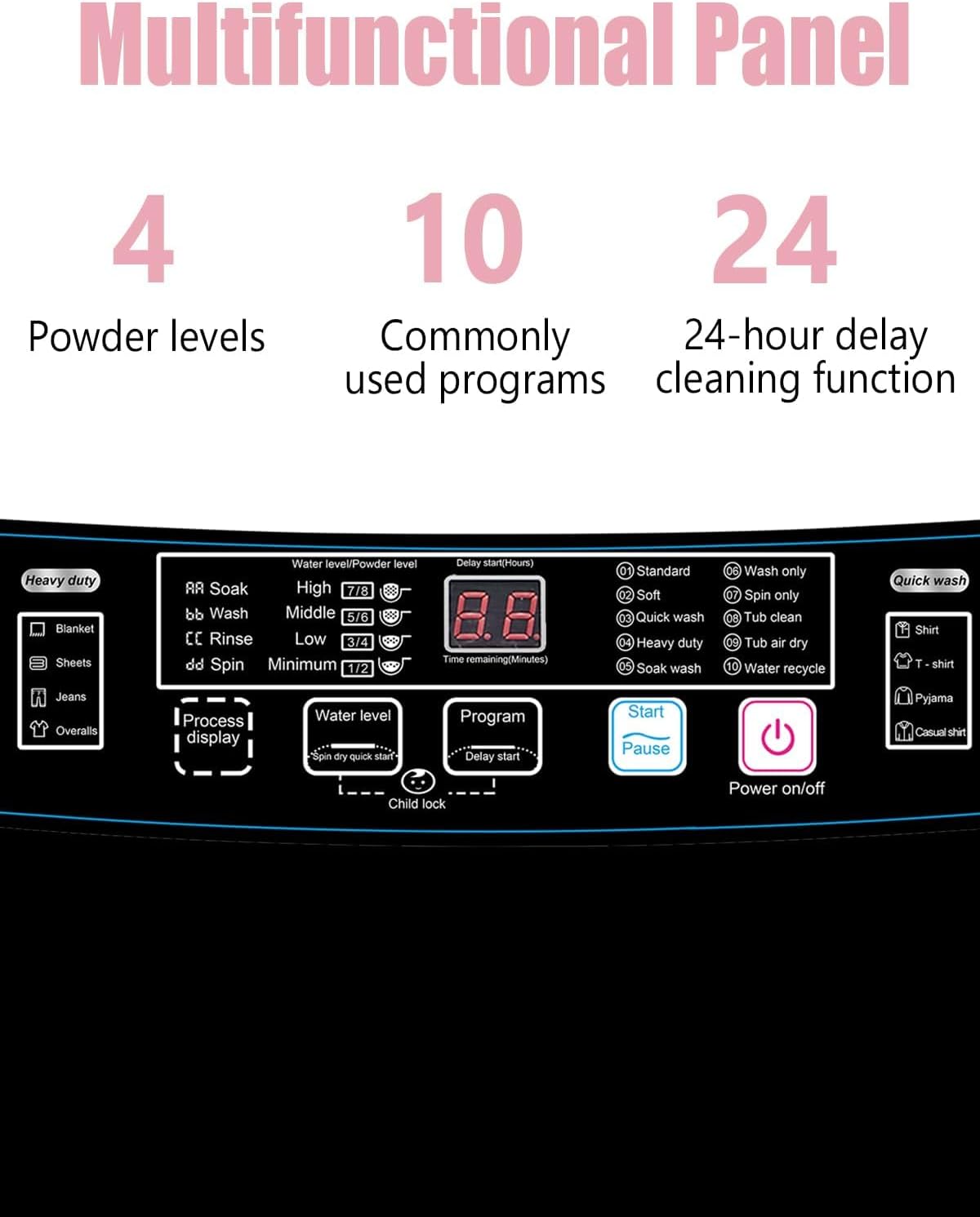 Full-Automatic Washing Machine 25 lbs Portable Washer 10 Wash Program & 8 Water Level with LED