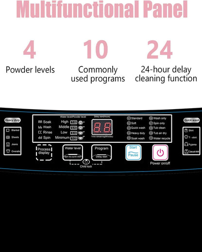 Full-Automatic Washing Machine 25 lbs Portable Washer 10 Wash Program & 8 Water Level with LED