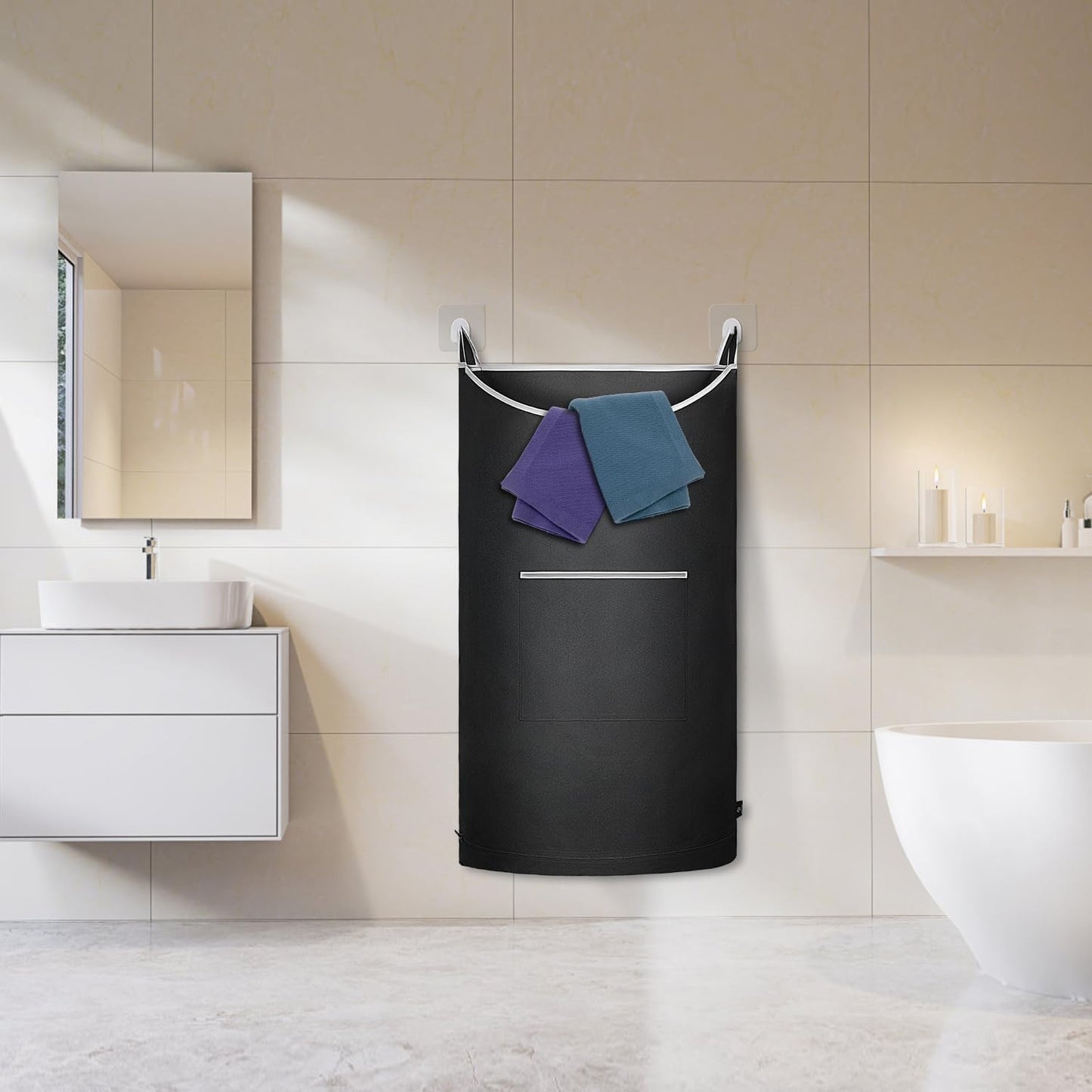 XL Hanging Laundry Hamper Bag, Black Door Hanging Hamper with Large Openging, Hanging Laundry Bag