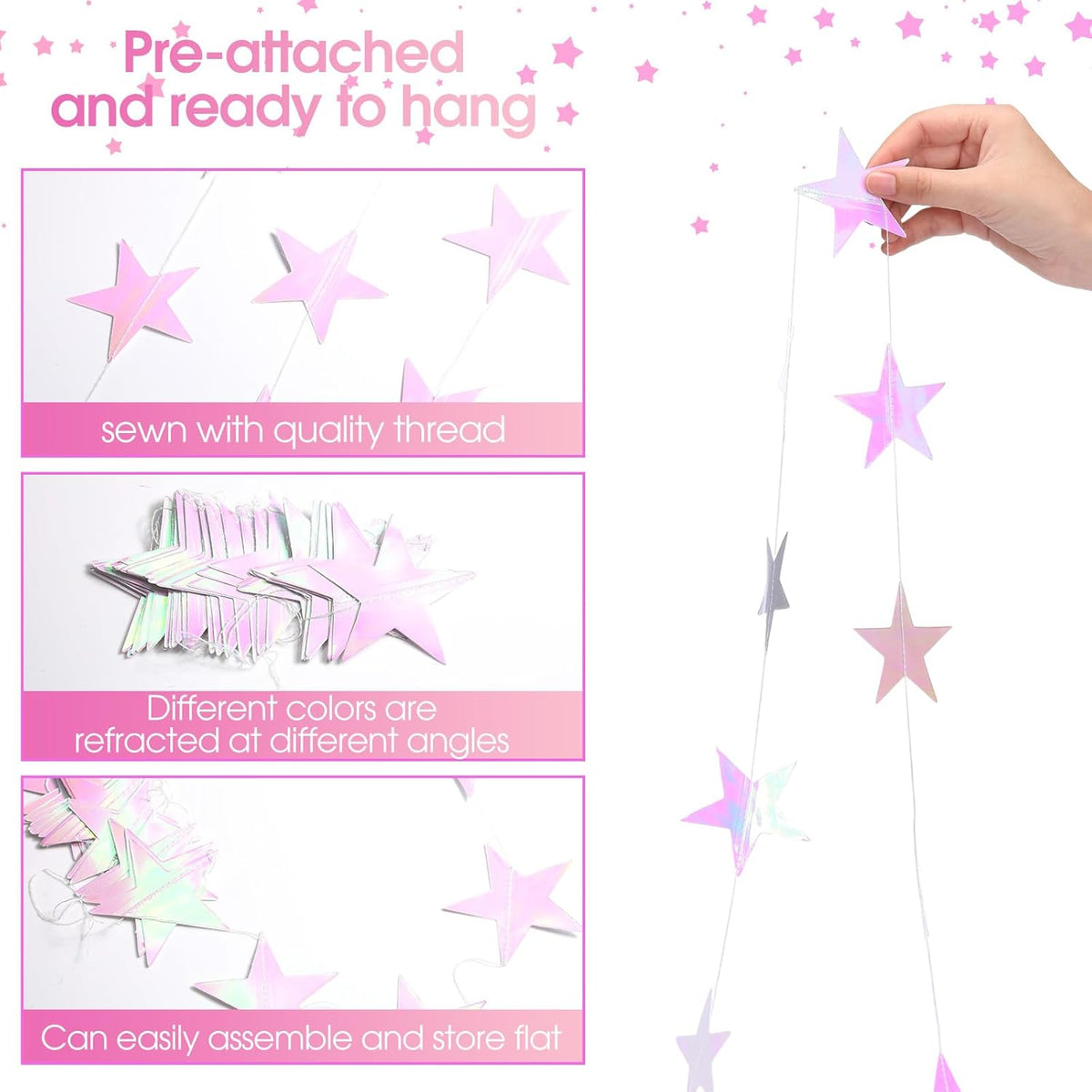Patelai Glitter Star Garland Banner Decor 130 Feet Star Hanging Bunting Banner Twinkle Backdrop for