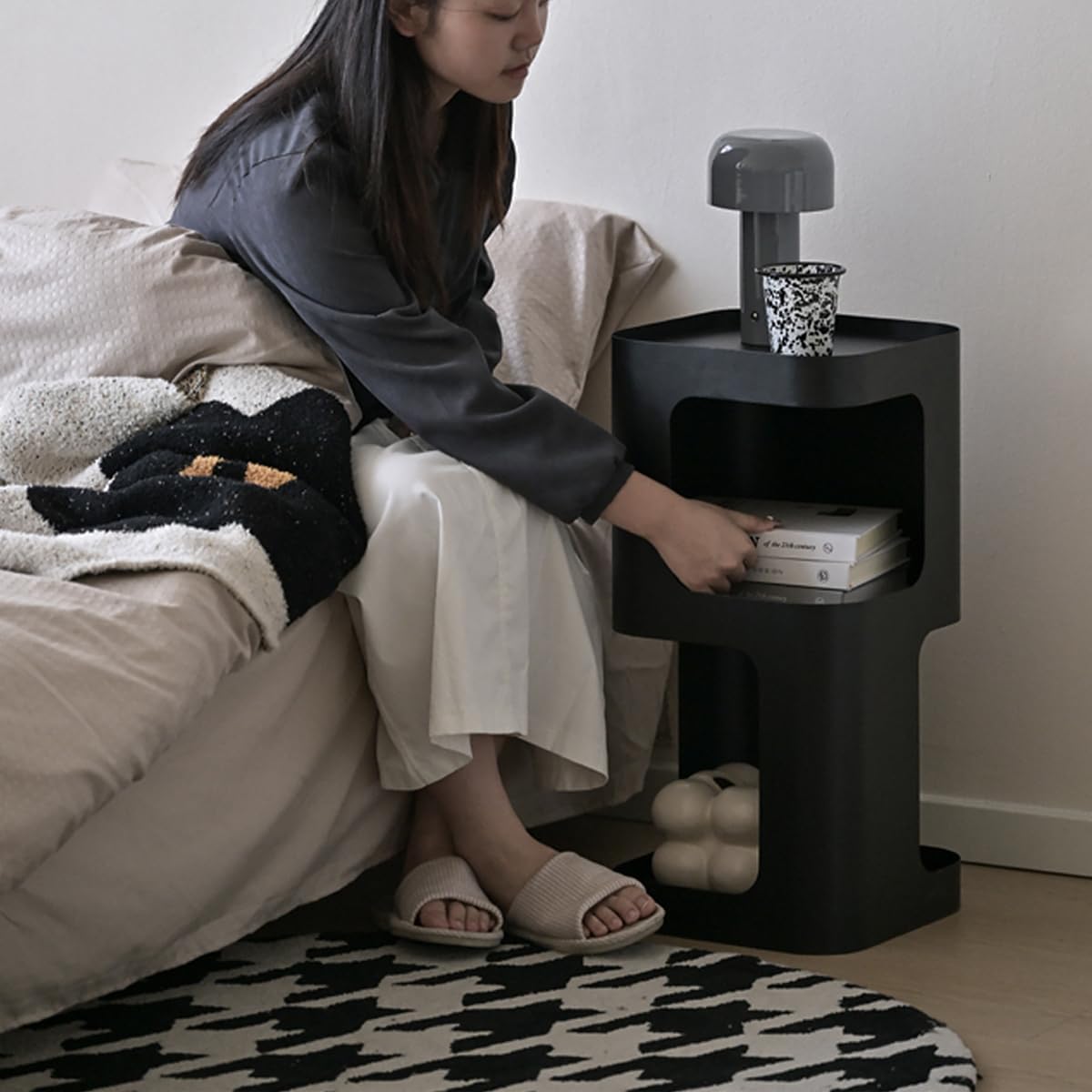 Modern Side Table,Small end Table for Small Spaces,Metal nightstand with Storage Shelf,Space-Saving
