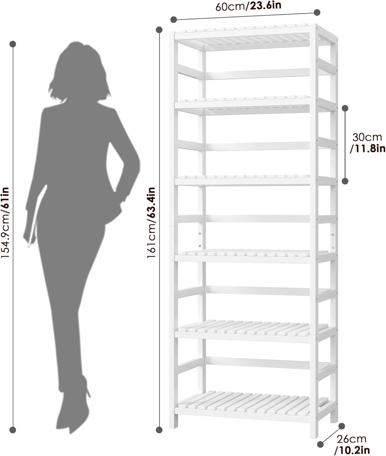 FOTOSOK 6-Tier Bamboo Shelf, Bamboo Bookcase with Adjustable Shelves, Free Standing Storage Shelf