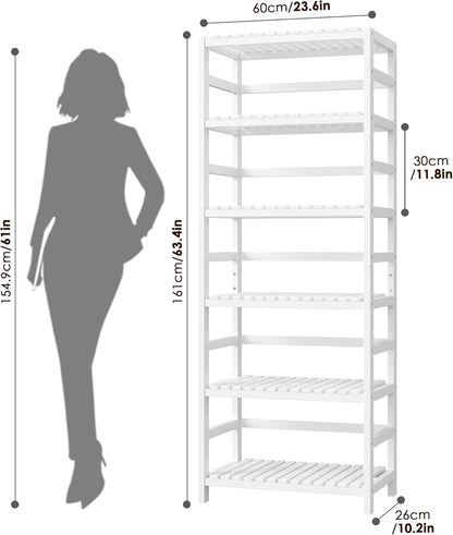 FOTOSOK 6-Tier Bamboo Shelf, Bamboo Bookcase with Adjustable Shelves, Free Standing Storage Shelf