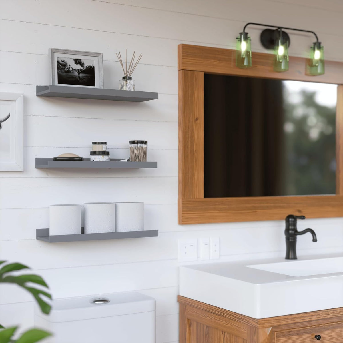 RICHER HOUSE 3 Set Floating Shelves for Wall, Black Wall Mounted Shelves with Lip for Storage