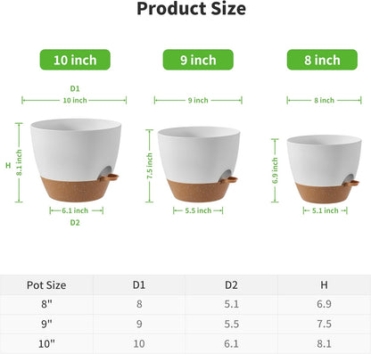 FaithLand 3-Pack Planter Pots, 10 9 8 Inch Self Watering Flower Pots for Indoor Outdoor Garden