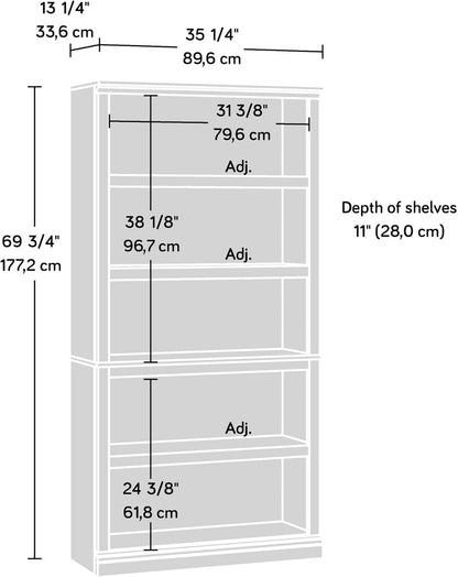 Sauder 5 Tier Book Shelf Wooden Bookcase Multipurpose Bookshelf for Home Office, Living Room, in