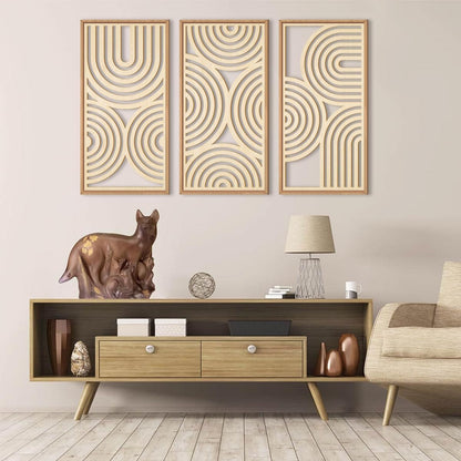 IARTTOP Large Boho Wood Wall Art Set of 3 Framed Wooden Mid-century Modern Wall Decor Minimalist