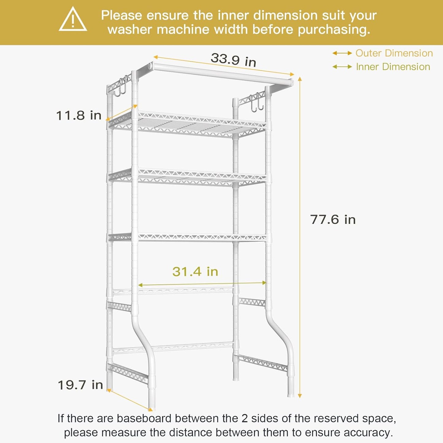 Ulif U11 Over Washer and Dryer Shelves, 3 Tiers Laundry Room Storage and Organizer Standing Shelf