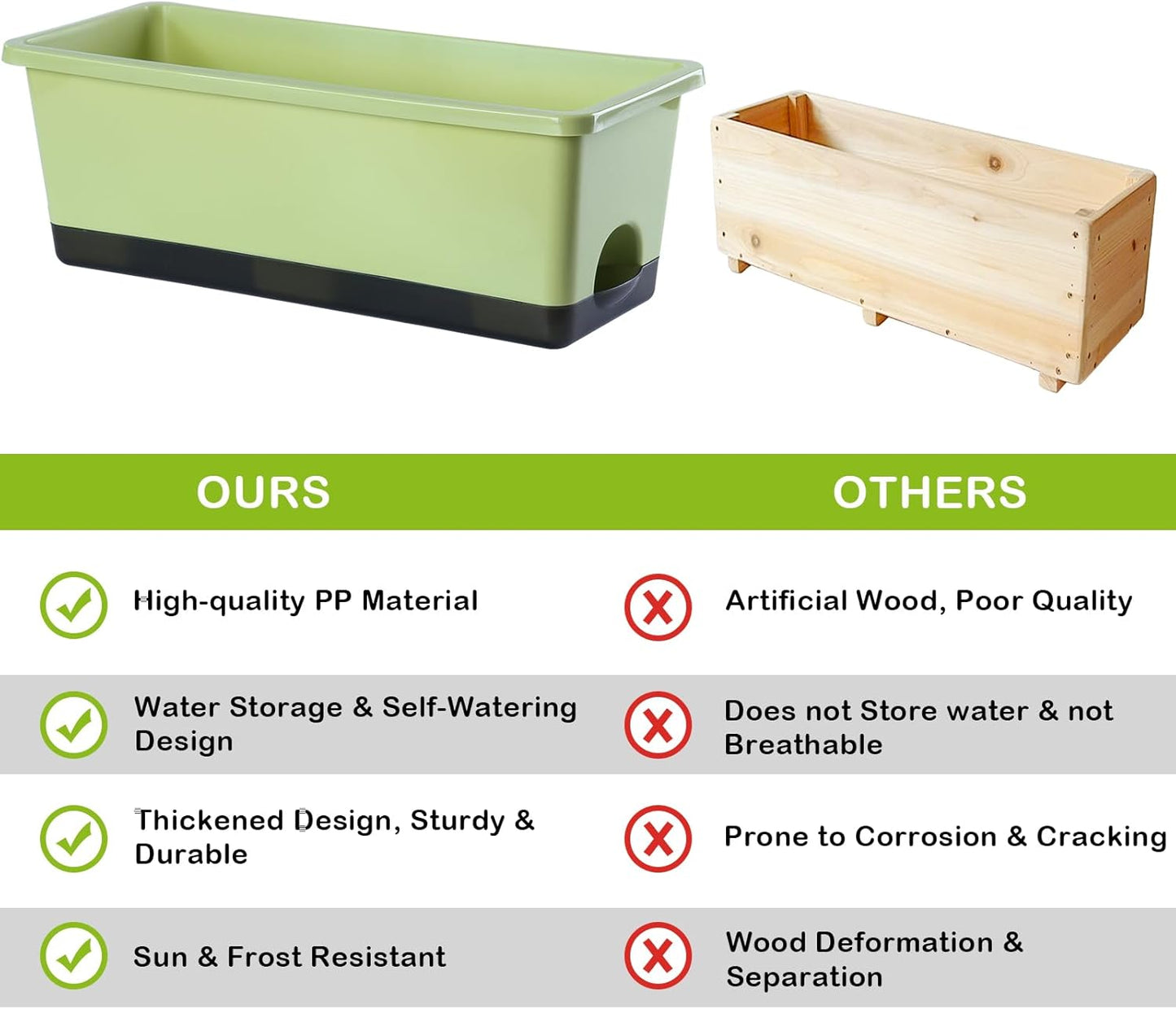 Window Box Planter 8 Pcs, 17 Inches Rectangle Flower Pots with Drainage Holes and Trays, Vegetable