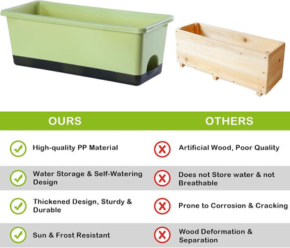 Window Box Planter 8 Pcs, 17 Inches Rectangle Flower Pots with Drainage Holes and Trays, Vegetable