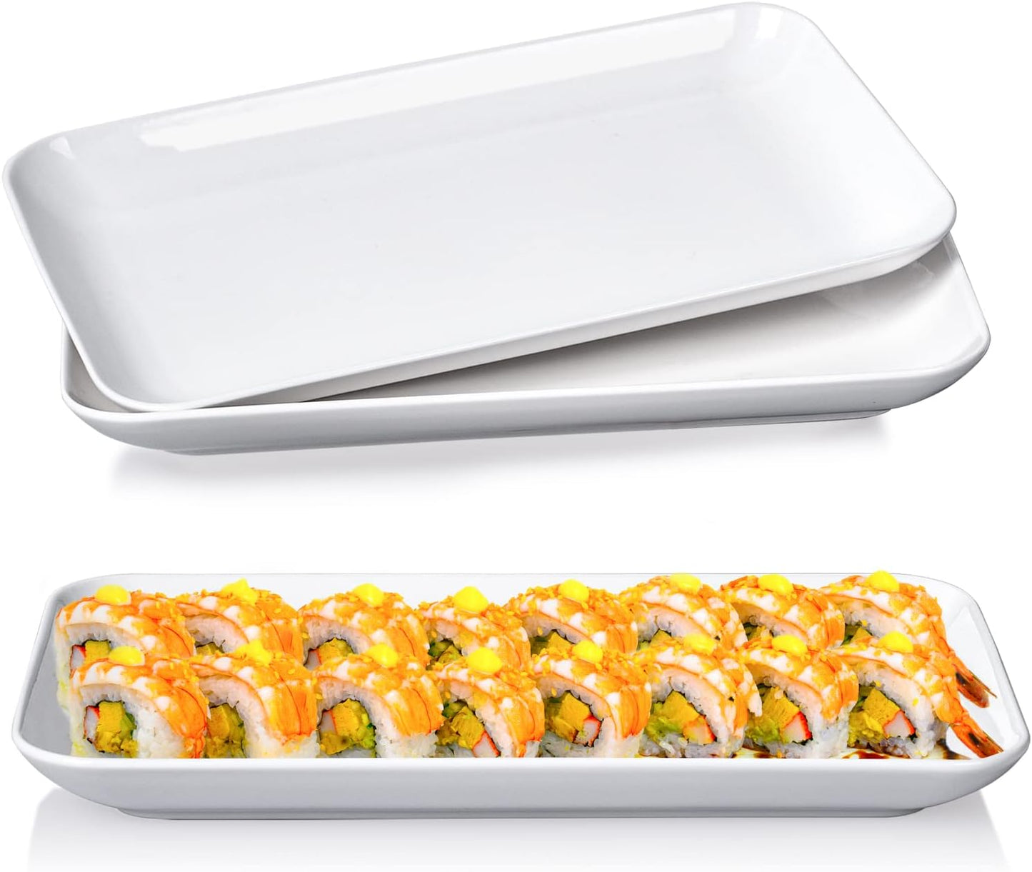 DELLING Large Serving Platter Set 12in White Rectangular Serving Plates/Salad Dish - Big Serving