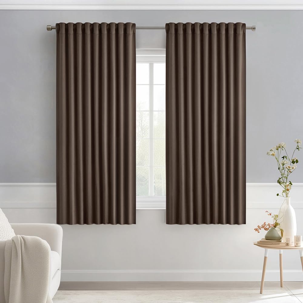 MIULEE Chocolate Brown Back Tab Blackout Curtains 63 Inch Length 2 Panels Set for Living Room