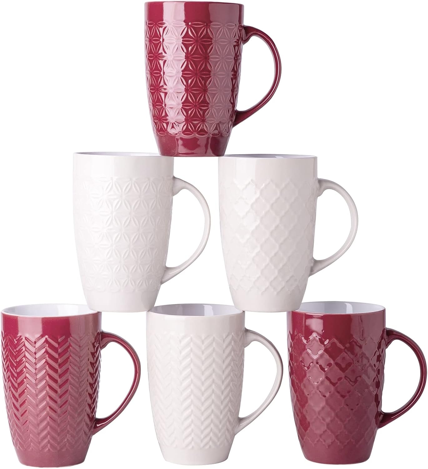 AmorArc Large Coffee Mugs Set of 6, 20oz Ceramic Tall Coffee Mugs Set with Textured Geometric
