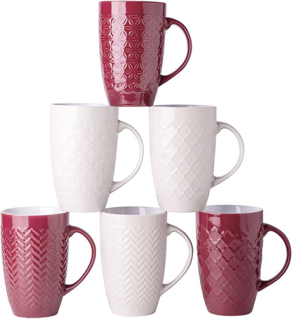 AmorArc Large Coffee Mugs Set of 6, 20oz Ceramic Tall Coffee Mugs Set with Textured Geometric