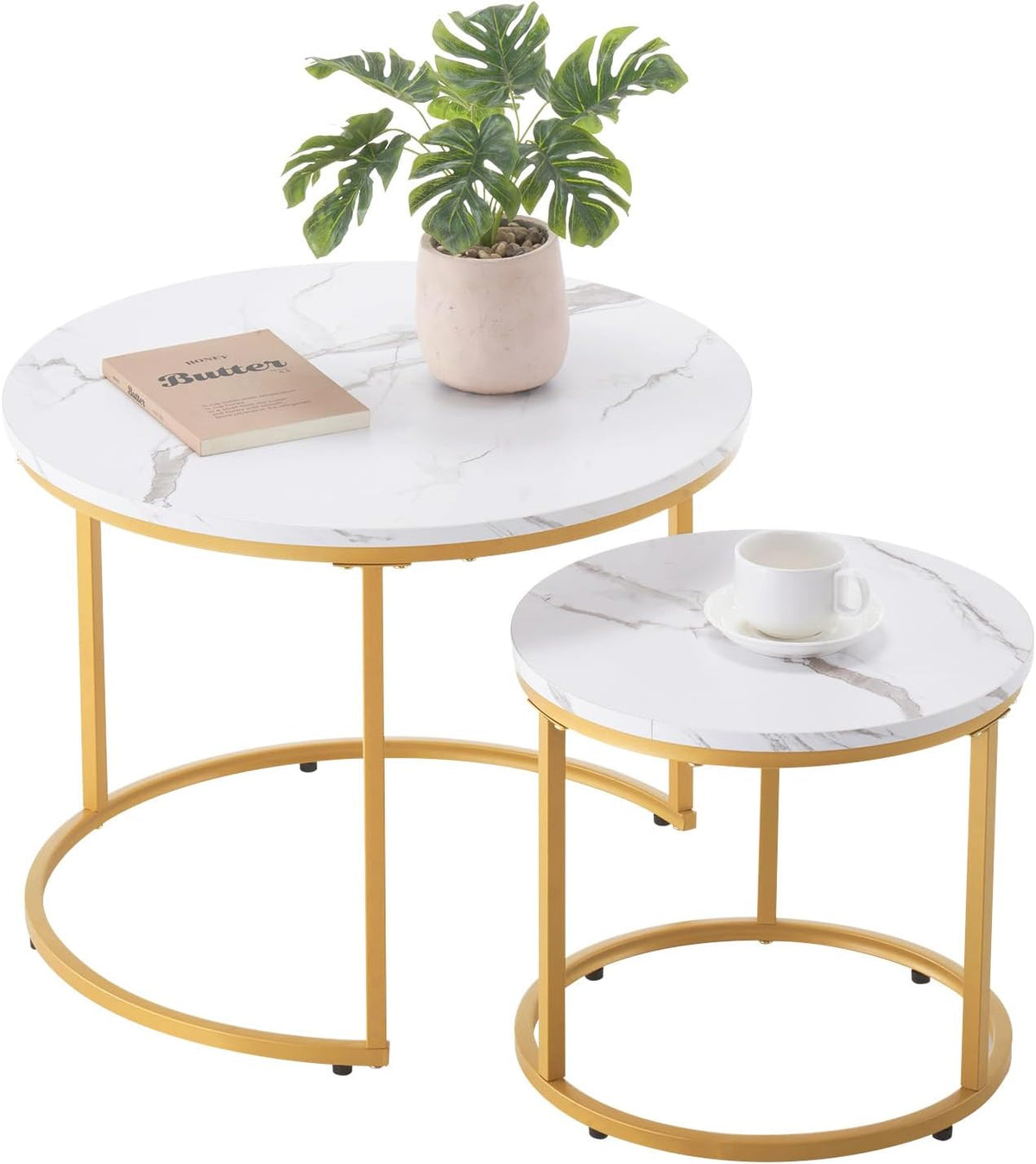 VEVOR Nesting Tables, Coffee Table Set of 2, 23.6 inch Round Coffee Table, Small Coffee Tables