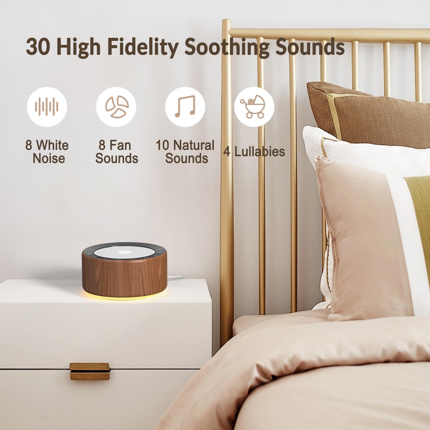 Nursery Lamp with Sound Machine, Mood Lighting, 7 Colors Night Light, 30 Soothing Sounds, White
