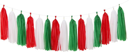 Red-Green White Christmas Party-Decorations Tassel-Garland -15pcs Mexico Italy Tassels Banner