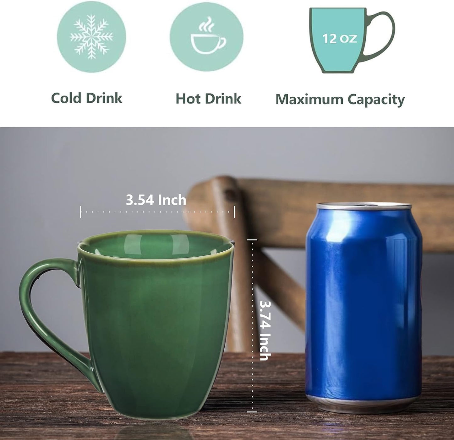 vicrays Coffee Mug Set, 12 Ounce, Set of 6, Ceramic Mug for Men, Women, Unique Glazed Mugs with