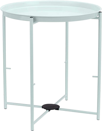 Amazon Basics Round Storage End Table, Side Table with Cloth Basket, Mint Green/Heather Gray, 18 in