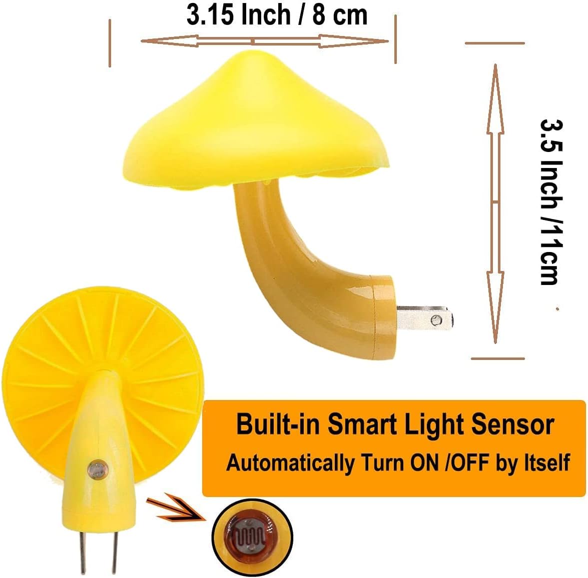 AUSAYE 3 Pack Sensor LED Mushroom Night Light Plug in Lamp Cute Night Lights for Adults Kids