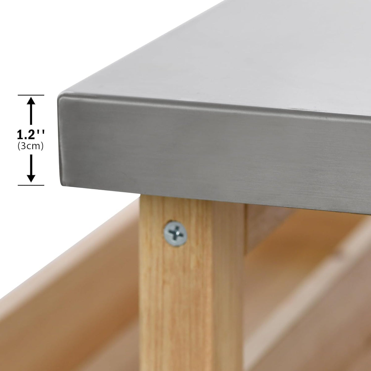 Outdoor Grill Table with Stainless Steel Top, Farmhouse Solid Wood Kitchen Island Cart with
