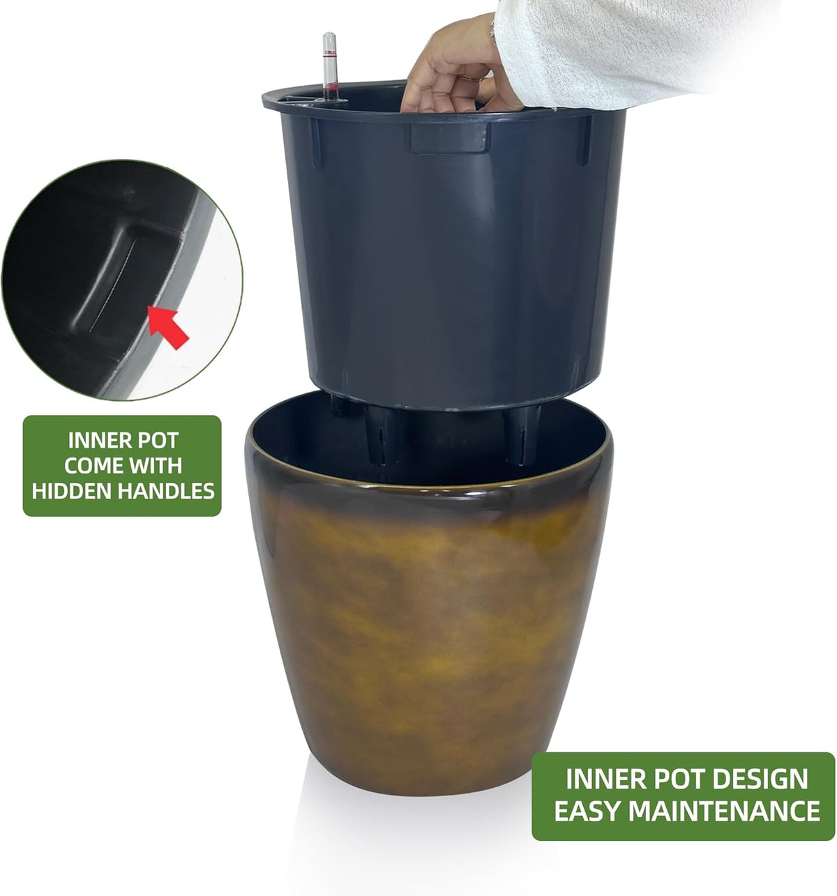 Dexceder 18x17 Self Watering Planter with Wheels Indoor Outdoor, Inner Pot Design, Thickened Large