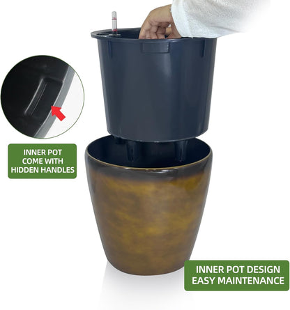 Dexceder 18x17 Self Watering Planter with Wheels Indoor Outdoor, Inner Pot Design, Thickened Large