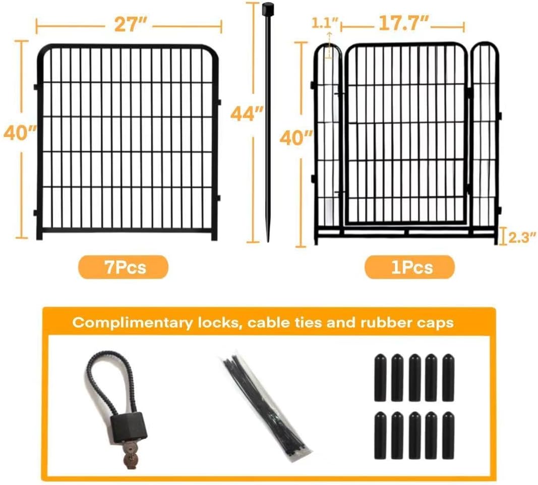 Garden Fencing 40 inch High, 8 Panels Total 17.7 Ft(L), Gate 17.7 Inches Wide with Low Sills, Dog