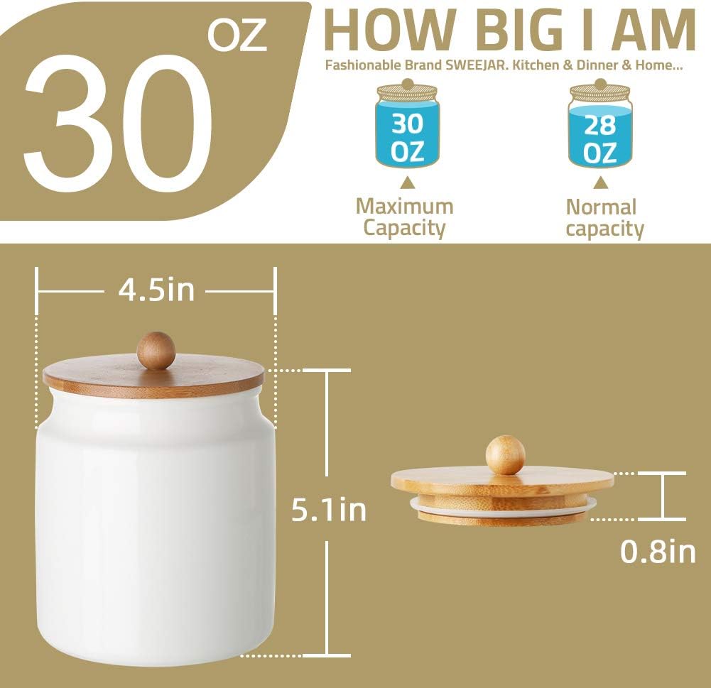 Sweejar Ceramic Kitchen Canisters, 28 FLOZ Porcelain Food Storage Jar with Airtight Seal Wooden