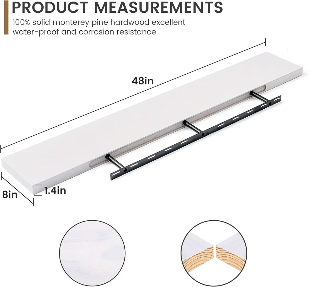 Fun Memories 48 Inch Floating Shelves for Wall, Deep Rustic Solid Pine Wood Shelf - Farmhouse Wall