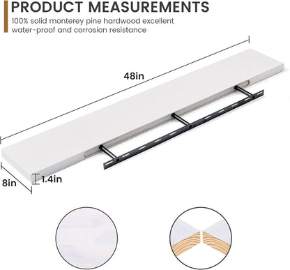 Fun Memories 48 Inch Floating Shelves for Wall, Deep Rustic Solid Pine Wood Shelf - Farmhouse Wall
