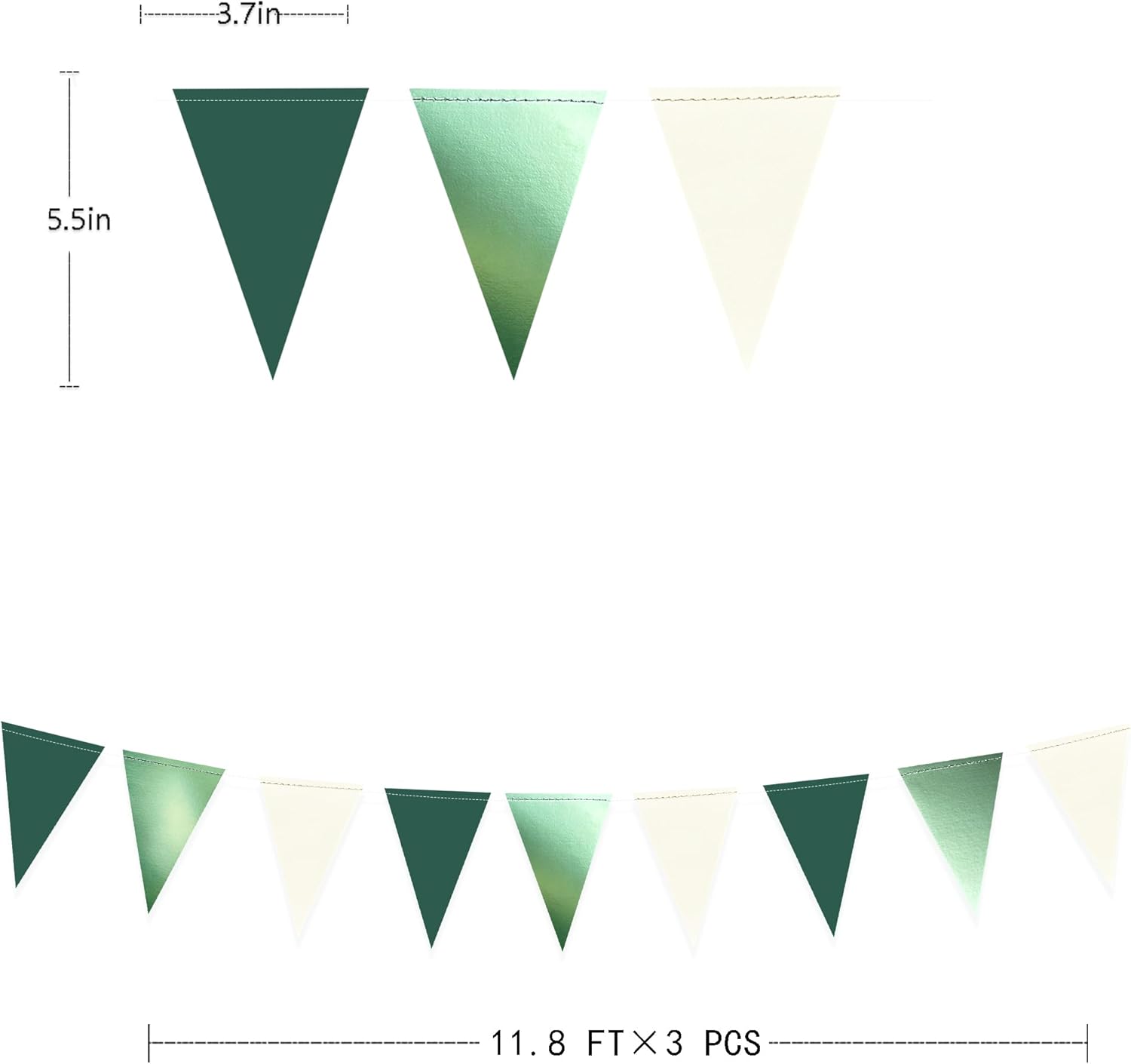 Sage Green Decorations Hanging Paper Pennant Banner Flag Green Beige Triangle Bunting Garland for