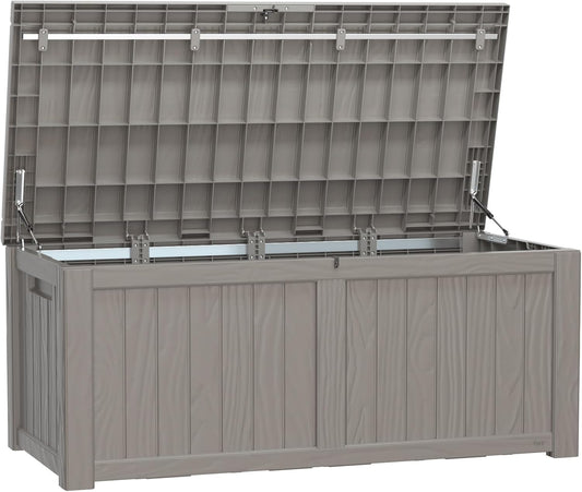 120 Gallon Deck Box,Resin Outdoor Storage Box with Lockable for Patio Furniture, Pool Accessories