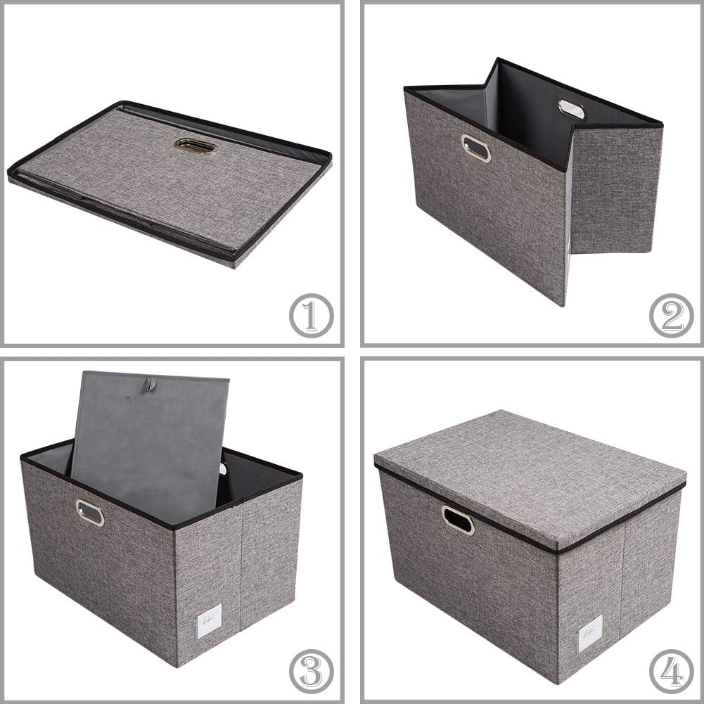 PRANDOM Extra Large Collapsible Storage Bins with Lids [3-Pack] Linen Fabric Foldable Storage