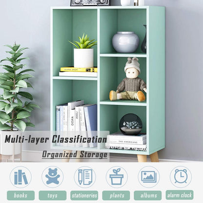 IOTXY Wooden Open Shelf Bookcase - 3-Tier Floorstanding Display Cabinet Rack with Legs, 5 Cubes