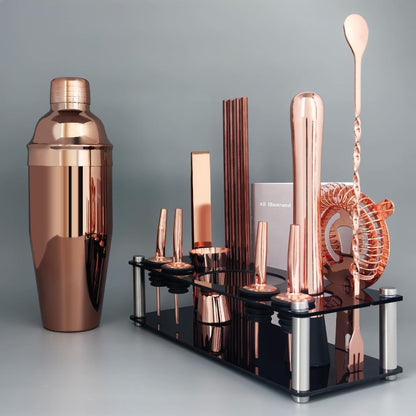 14-Piece Cocktail Shaker Set Bartender Kit with Black Stand, Bar Tool Set for Drink Mixing