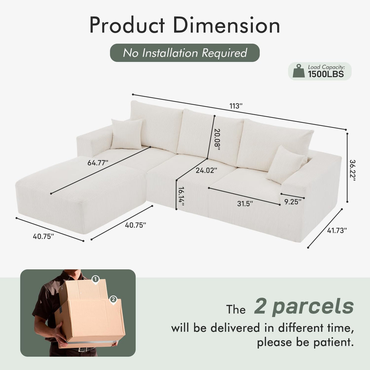 Boneless Sectional Cloud Couch Sofa for Living Room, 112" L-Shaped Modular Modern Lounge Sleeper