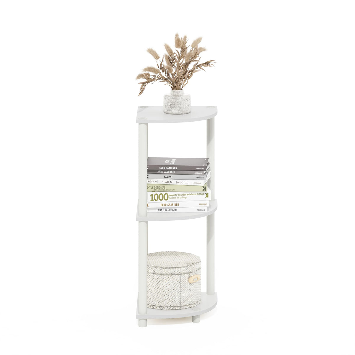 Furinno Turn-N-Tube Corner Shelf, 3-Tier Corner Bookshelf, Display Storage Shelves with Open