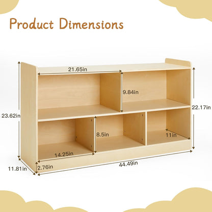 Montessori Shelf, Wooden Toy Storage Organizer for Books Toys, 2 Shelf Bookcase, 5-Section Storage
