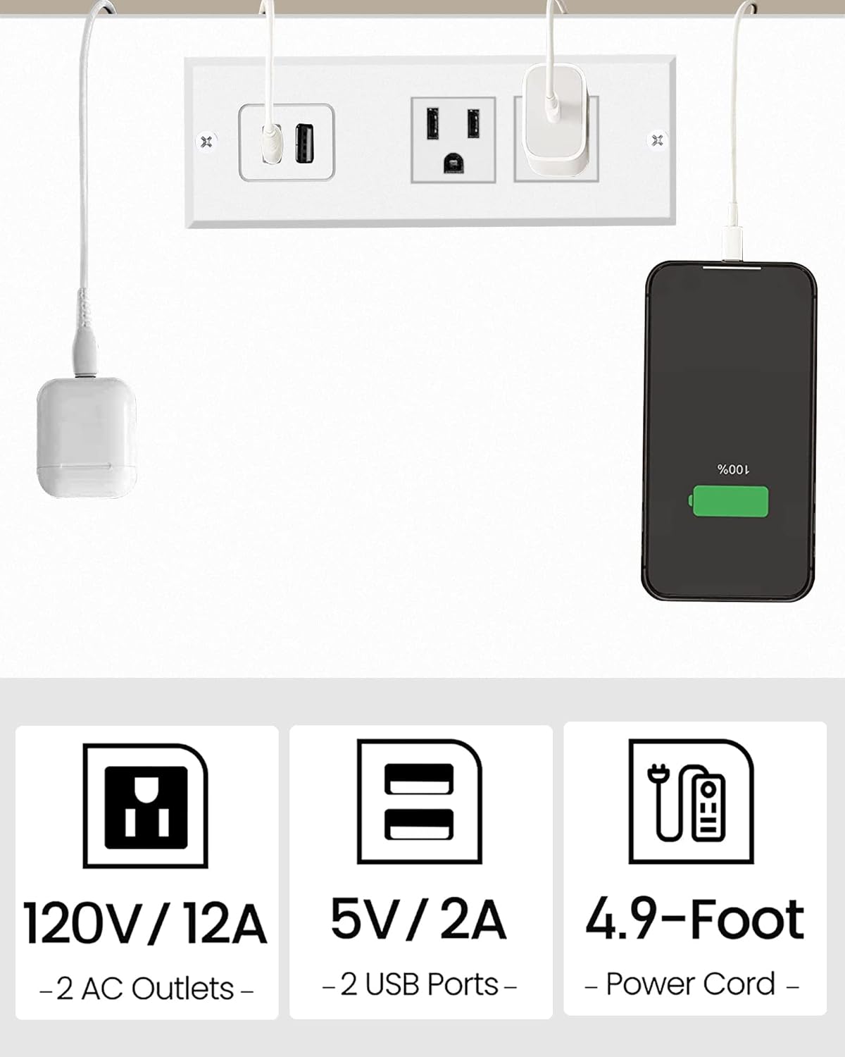 TUTOTAK End Table with Charging Station, Small Side Table with Outlets, Nightstand Bedside Table