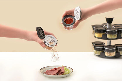 360 rotating 2 tier jars spice rack (6 small 6 large spice jars) Revolving Seasoning Organizer.