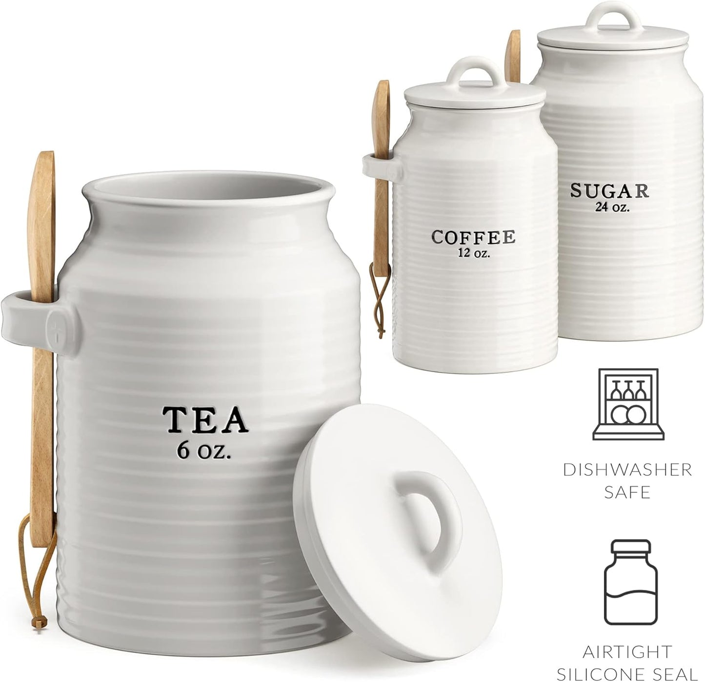 Barnyard Designs Canister Set for Kitchen Counter, Coffee Tea Sugar Container Ceramic Set