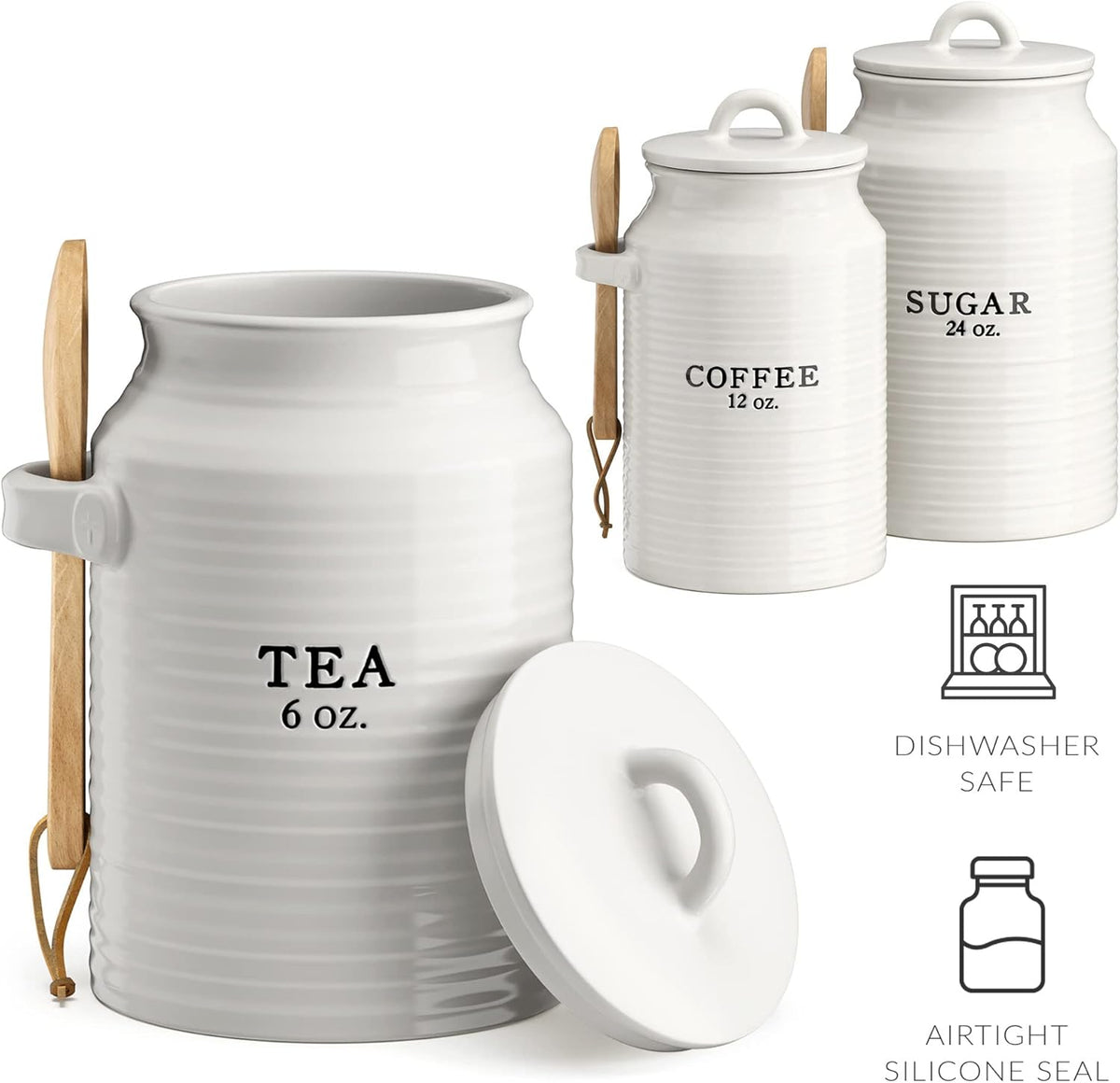 Barnyard Designs Canister Set for Kitchen Counter, Coffee Tea Sugar Container Ceramic Set