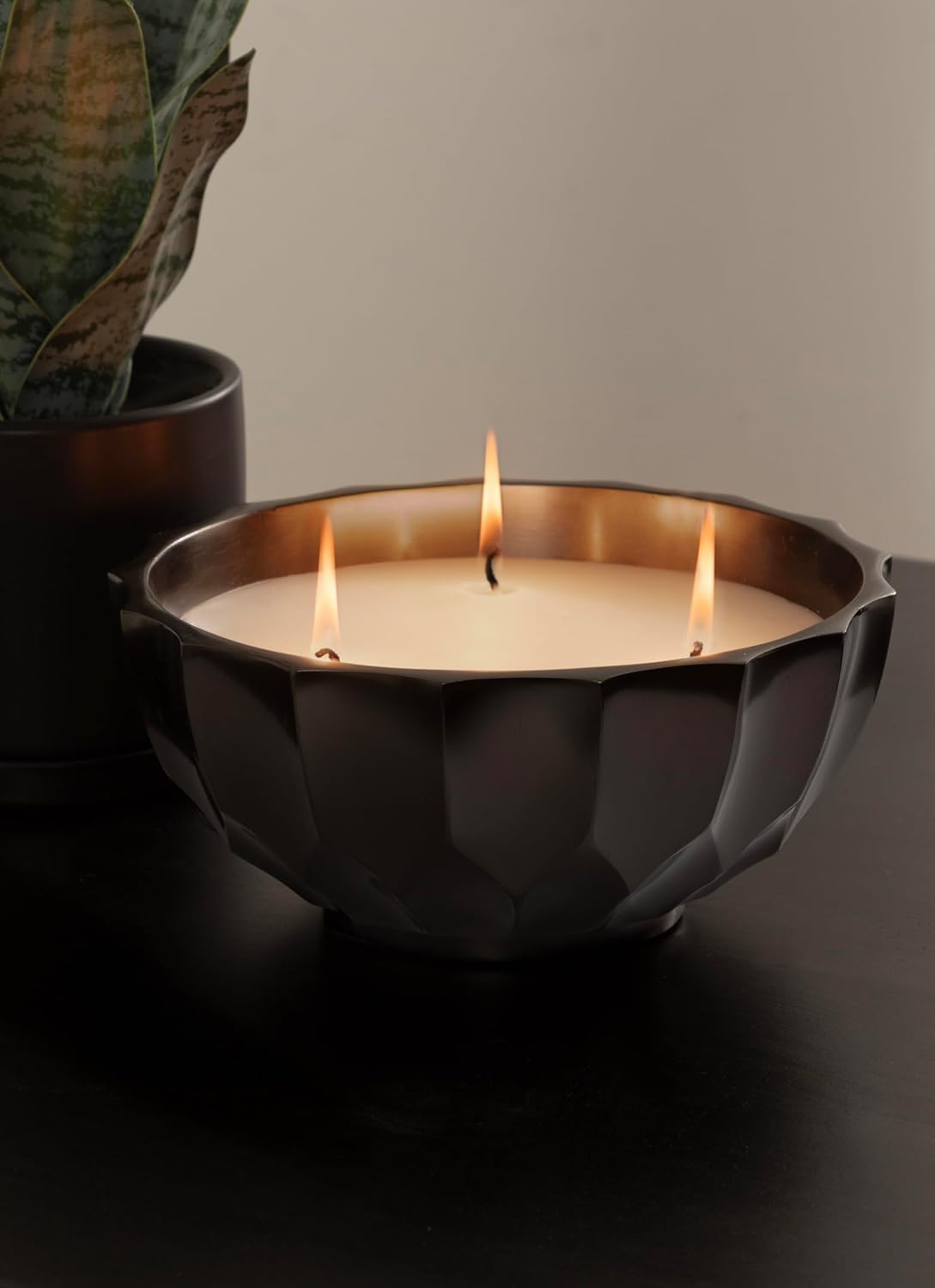 Kate and Laurel Plete Round Pleated Metal Candle Bowl, 8 Inch Diameter, Black Nickel, Modern