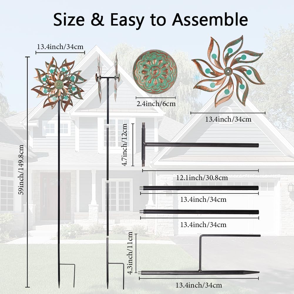 Viveta Metal Wind Spinners Outdoor,Vintage Kinetic Wind Spinner Garden Pinwheels with Metal Stake