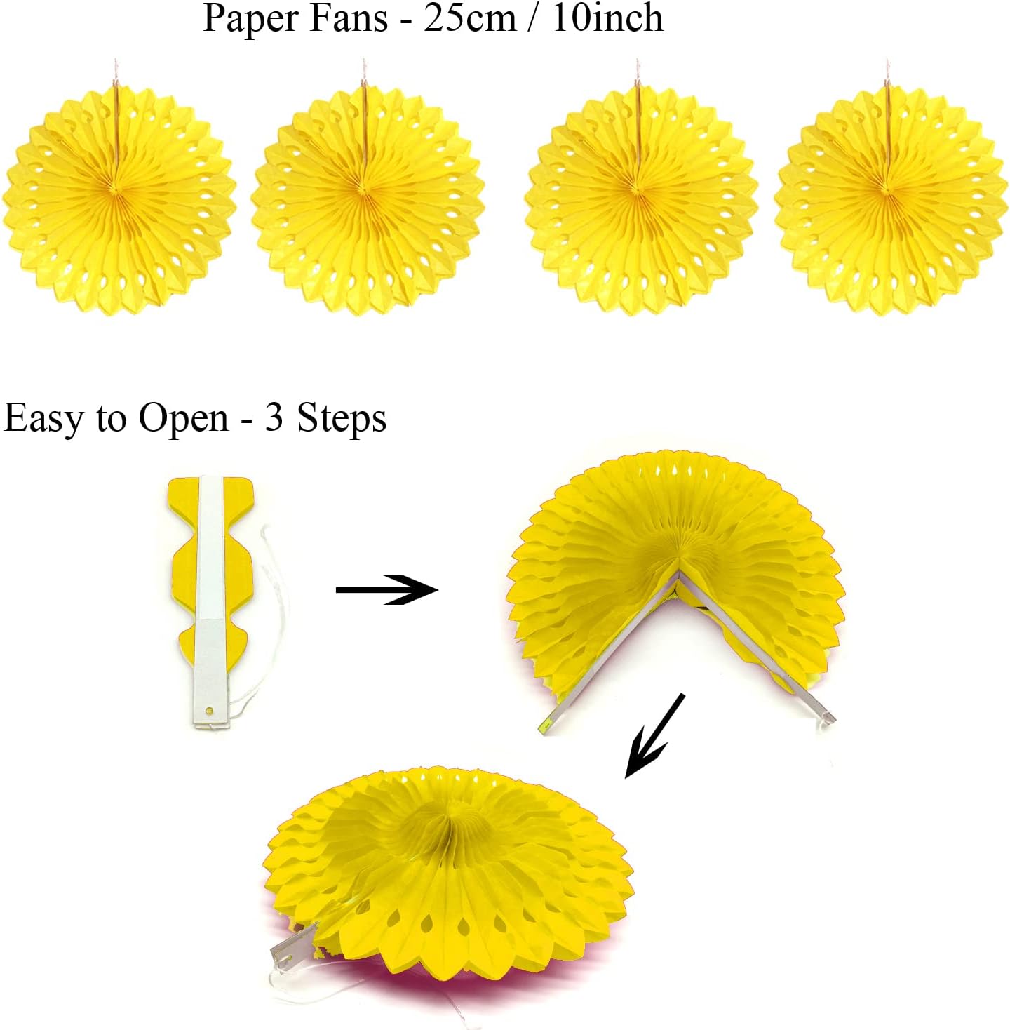 ZERODECO Party Decoration, 21 Pcs Yellow Hanging Paper Fans Pom Poms Flowers, Garlands String Polka