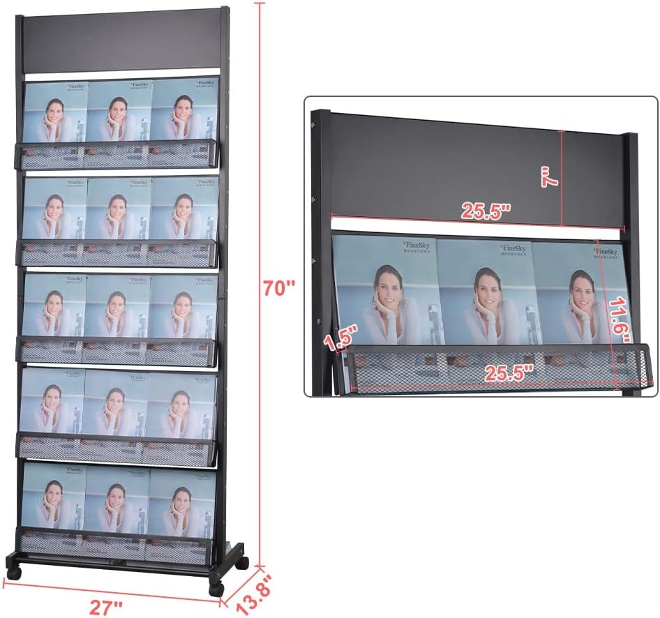 Floor Magazine Rack brochure Display Stand for Offices and Public Reception Area，Literature Rack