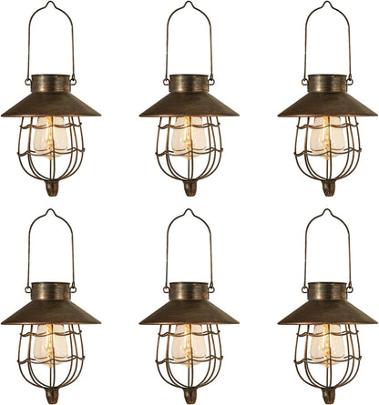 YAKii 6 Pack Solar Lantern Hanging Waterproof Outdoor Metal Solar Lamp with Warm White Light