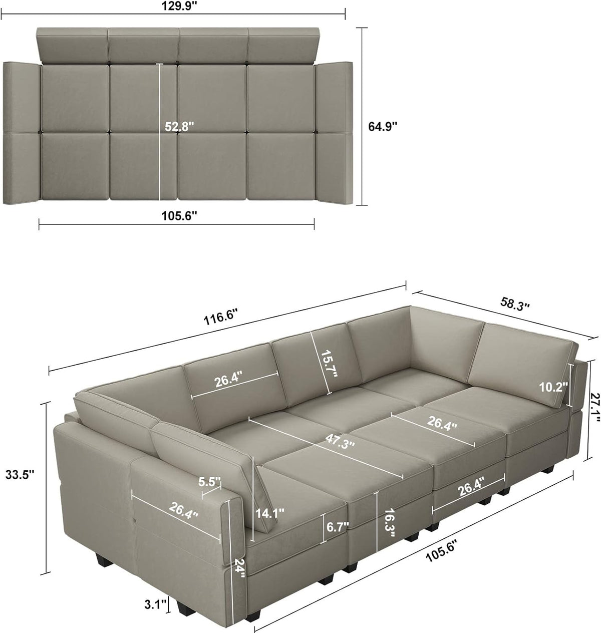 Belffin Modular Sectional Sofa with Storage Chaises Sectional Sleeper Sofa Couch 8 Seat Sectional